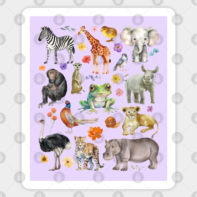 African Safari Animals - Watercolor Mosaic Sticker by TuncGK